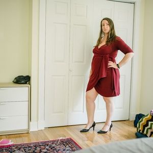 Kiyonna Harlow Burgundy Tulip Dress